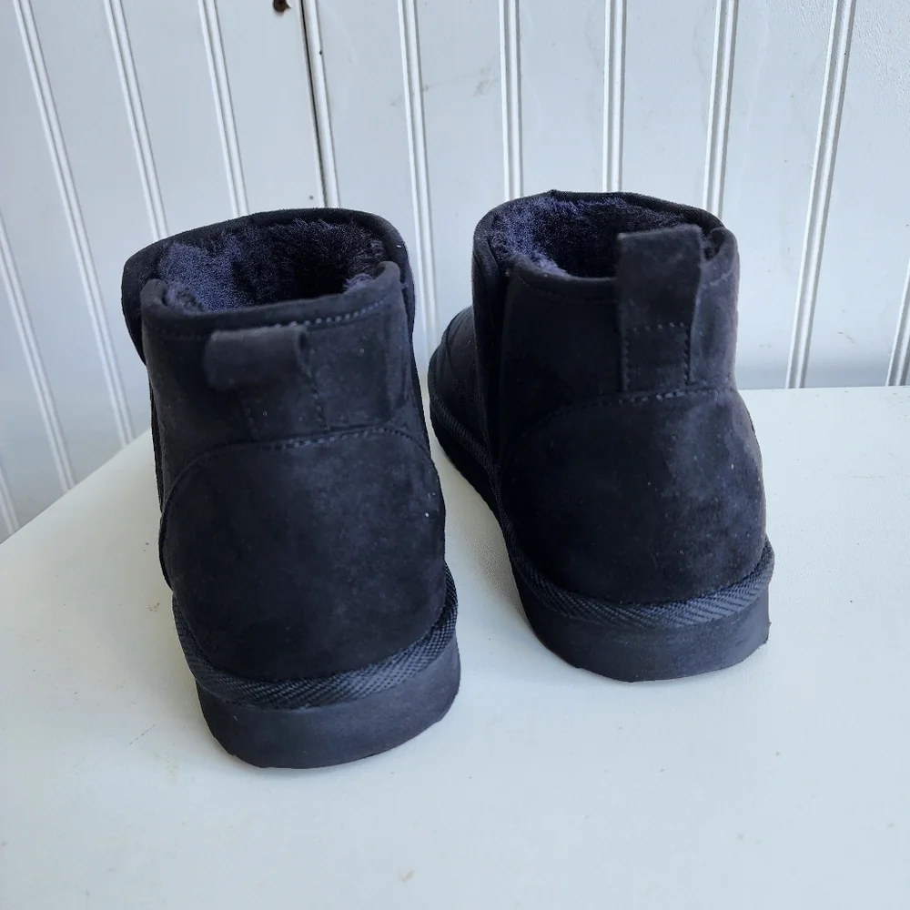 Old Navy Cozy Lined Faux Fur Winter Boots Ankle Booties Black Womens Size 7